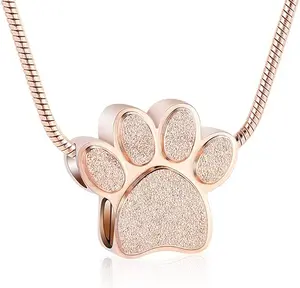 Stainless Steel Double Paw Print Urn Pendant Memorial Ash Keepsake Cremation Jewelry