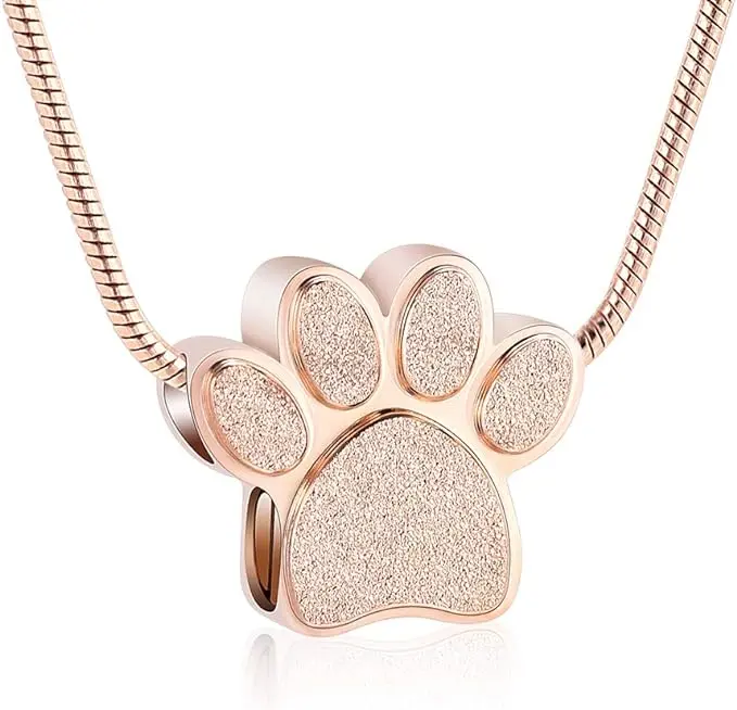 Stainless Steel Double Paw Print Urn Pendant Memorial Ash Keepsake Cremation Jewelry