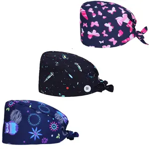 3 Pcs Working Caps with Button & Sweatband Adjustable Scrub Caps Functional Nurse Hats for Women Professionals Butterfly Style Multicolored Beanie Headwear Functionality