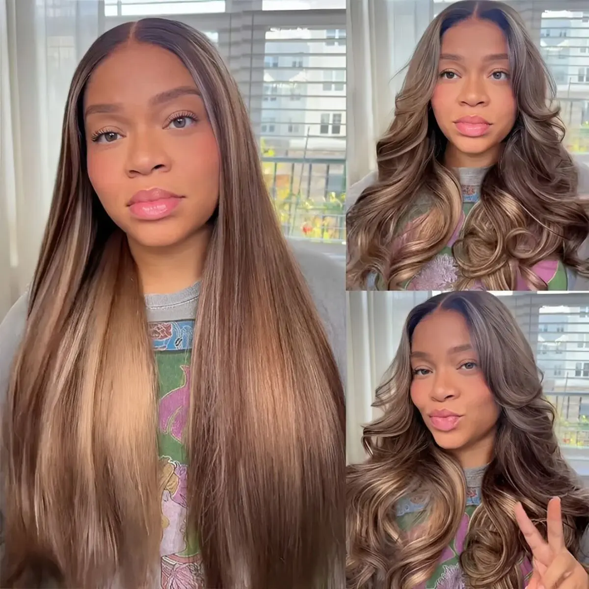 Mscoco Beginner Friendly Human Hair 6×5 Balayage Highlight Glueless Lace Wig Time Saver Pre-bleached Knots Straight & Body Wave Knotless Wear And Go Wig Lace Closure Wig