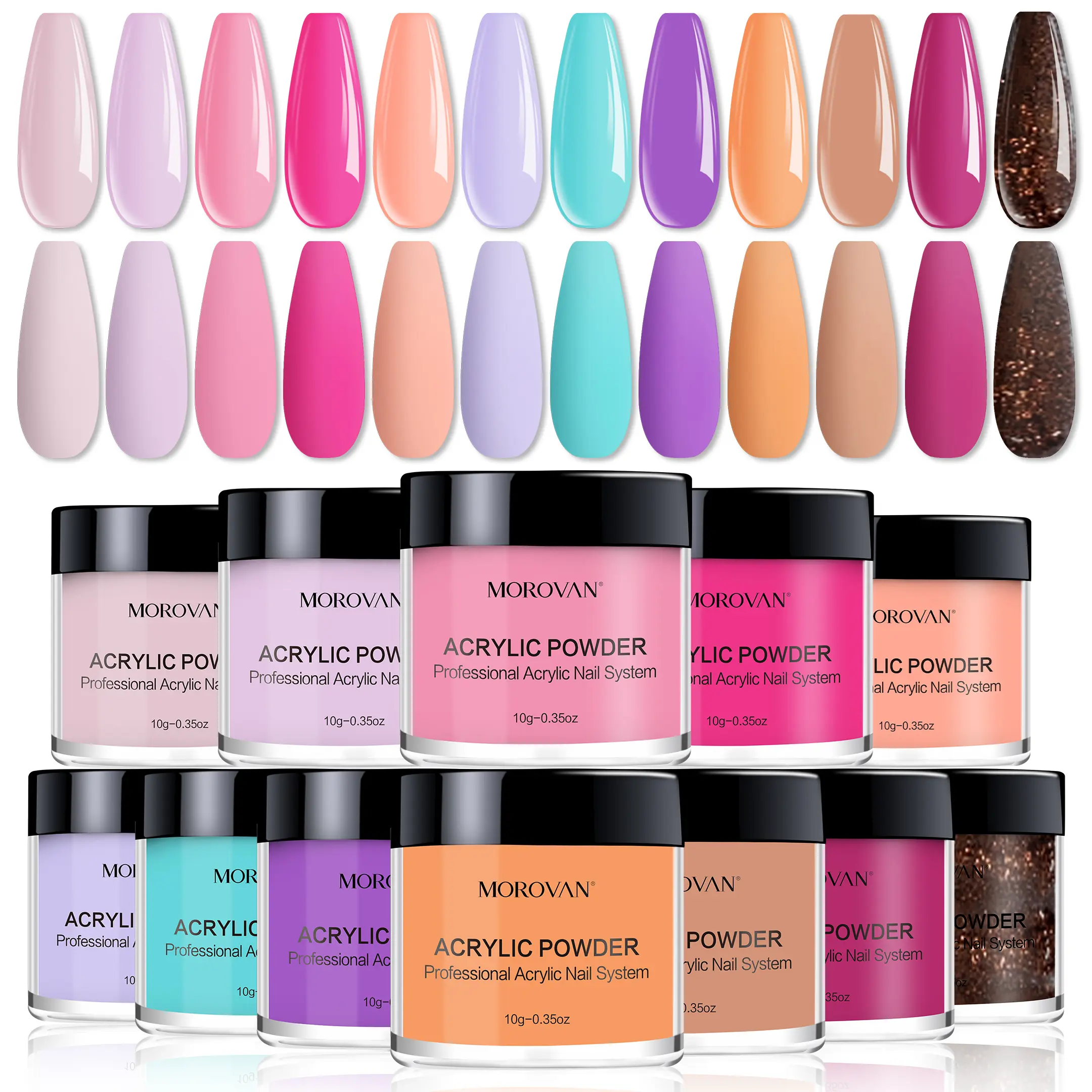 Morovan Acrylic Powder Set, Pastel Nude & Glitter Acrylic Nail Powder for DIY Nail Extension, Salon-Quality Fine Nail Art Supply for Beginners & Professionals
