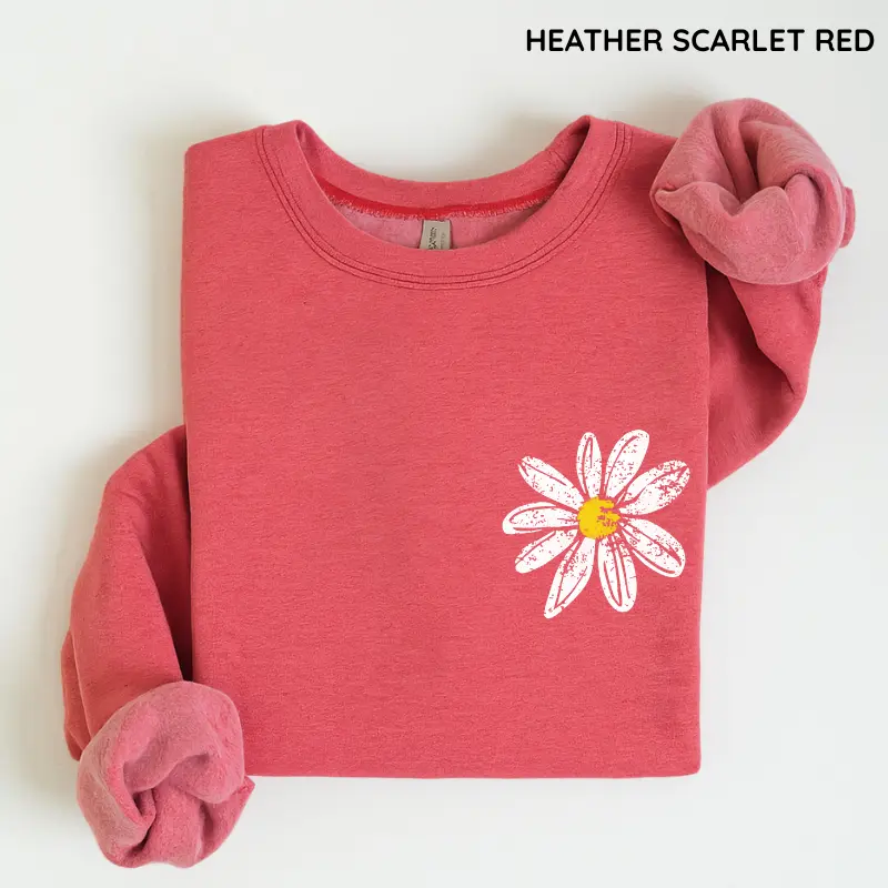 Daisy Sweatshirt, Retro Floral Shirt, Women's Casual  Long Sleeve Shirt, Cotton Fabric Tops