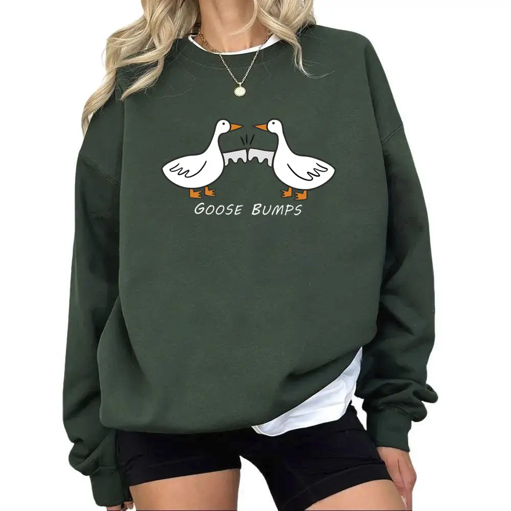 Funny Goose Bumps Sweatshirt, 90s Retro Hunting Season Graphic Pullover, Unisex Cotton Round Neck Tops for Women