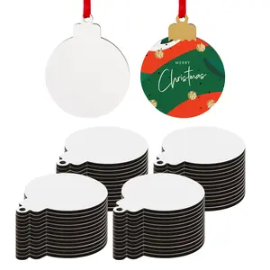 PYD Life 50 Pack Sublimation Ornaments Blanks 3 Inch Hardboard MDF Ball-Shaped Double-Sided Printable Bulk with Red Ribbon for Sublimation Personalized Christmas Tree Home Decor