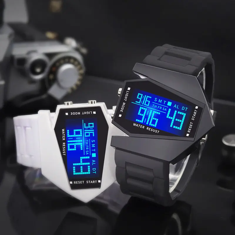 Aviation-Style Digital Watch - Cool Multi-Functional Timepiece, 30m Water-Resistant with LED Light and Alarm, Strap, Stopwatch