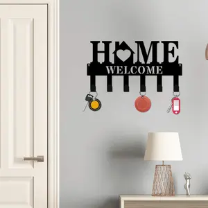 Welcome Home Personalized Key Holder for Wall - Metal Key Holder Wall Mount,  Key Rack, Key Hooks on Wall, Coat Rack, Housewarming Gift