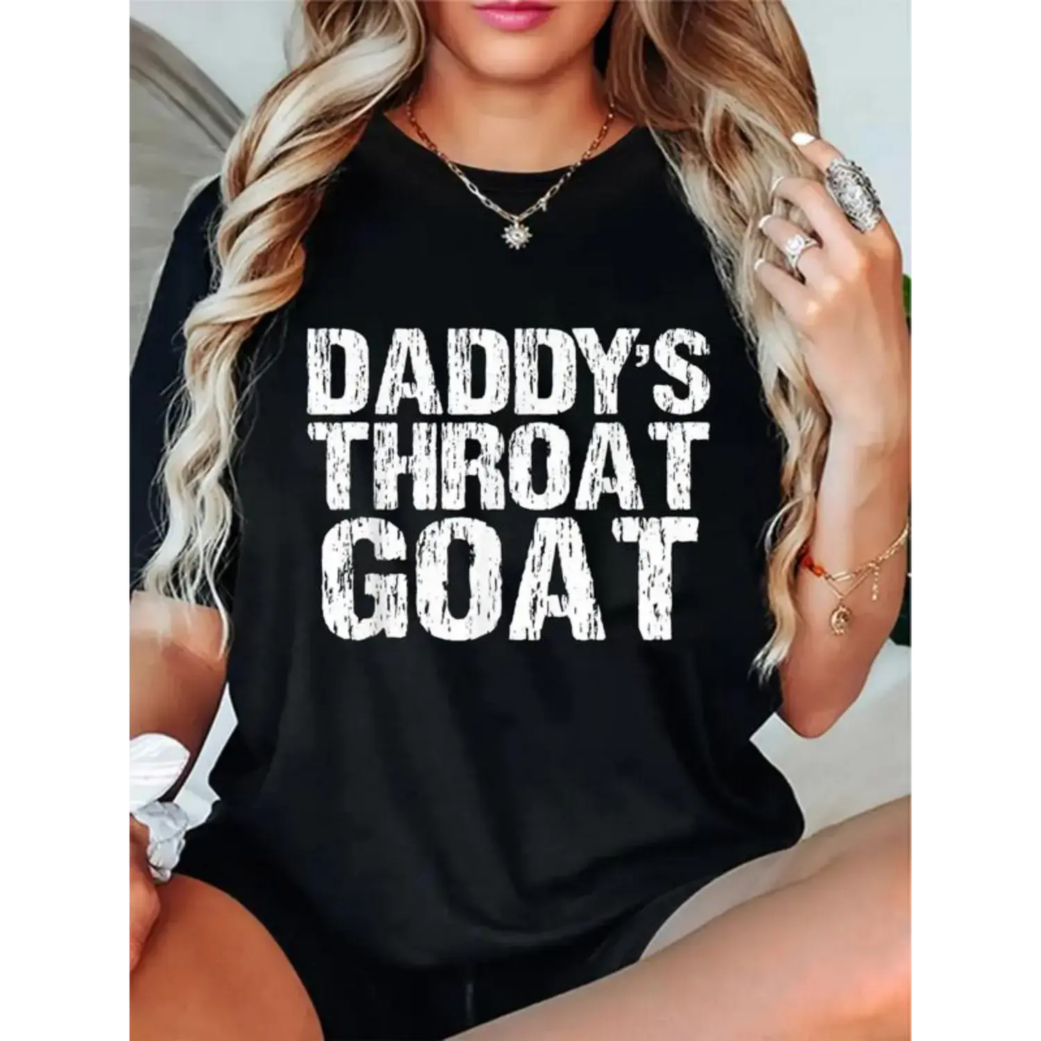 Premium Cotton Unisex Daddy's Throat Goat Humorous Sexy Adult Distressed T Shirt