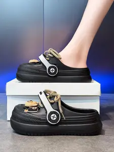 Valentine's Gift Women's Stylish Casual Wooden Clogs with Tie Design, Comfortable Beach Sandals for Outdoor Use, High Heel Slip Ons for Gardening, Footwear, Beach Slippers