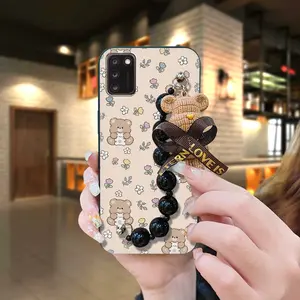 Anti-knock silicone Phone Case For TCL A3X/Alcatel TCL A3X A600DL Bear bracelet soft case Black pearl pendant Dirt-resistant Cartoon Back Cover protective case cute