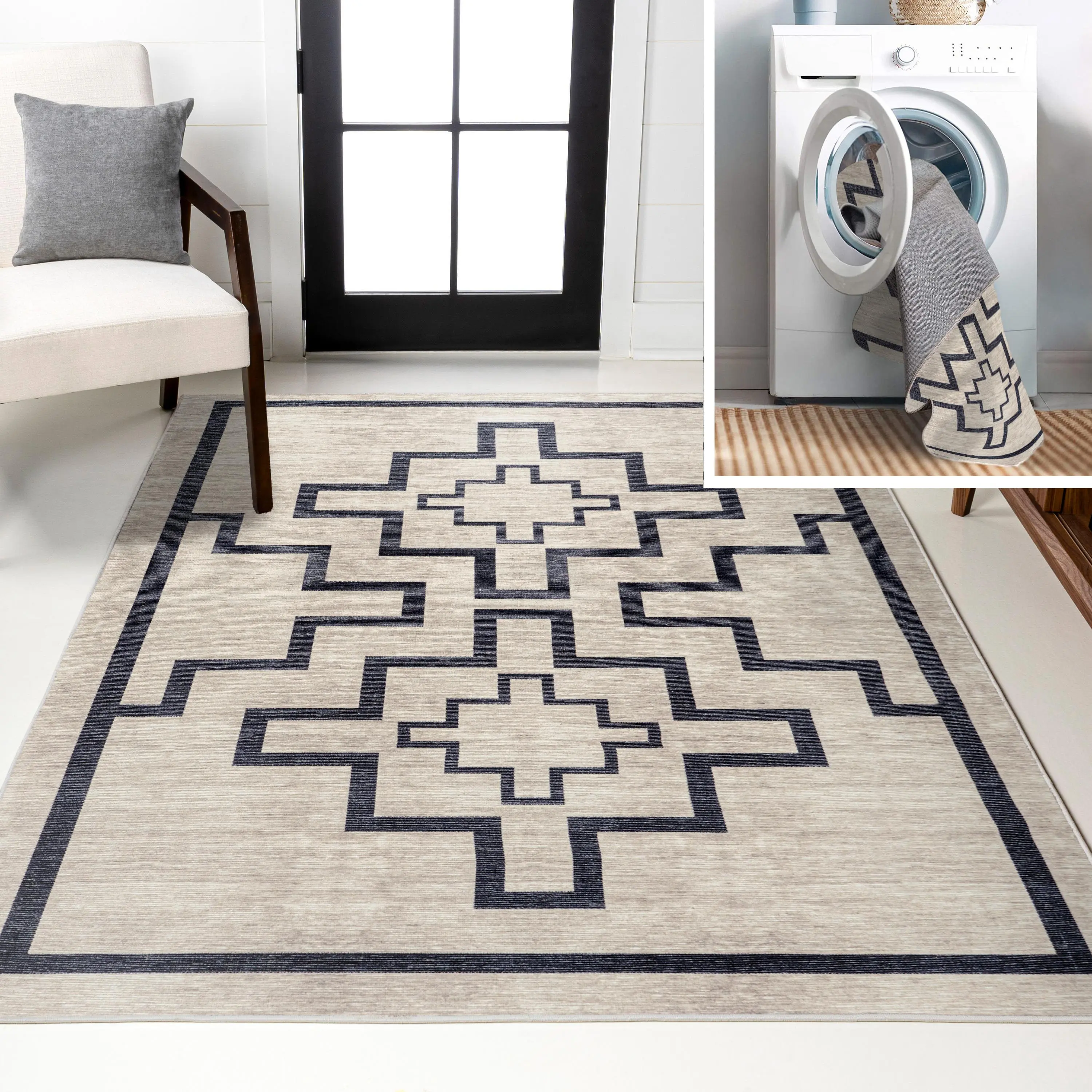 JONATHAN Y Ashkii Minimalist Medallion Geometric Contemporary Decorative Machine-Washable Indoor Area Rug; for Living Room, Bedroom, Office, Contemporary Decorative Rug, Geometric Area Rug