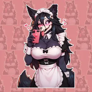 Gothic Wolf Maid Anime Sticker Cute Pink Furry Skull Vinyl Decal Waterproof Laptop Water Bottle Car Sticker