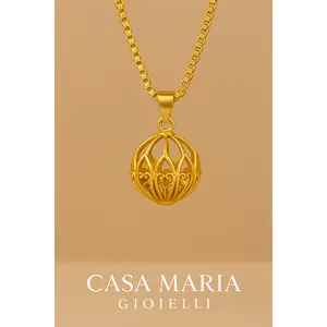Luna Orb Lattice Collection – 24K Solid Gold Sculpted Sphere Pendant Necklace - Casa Maria Gioielli