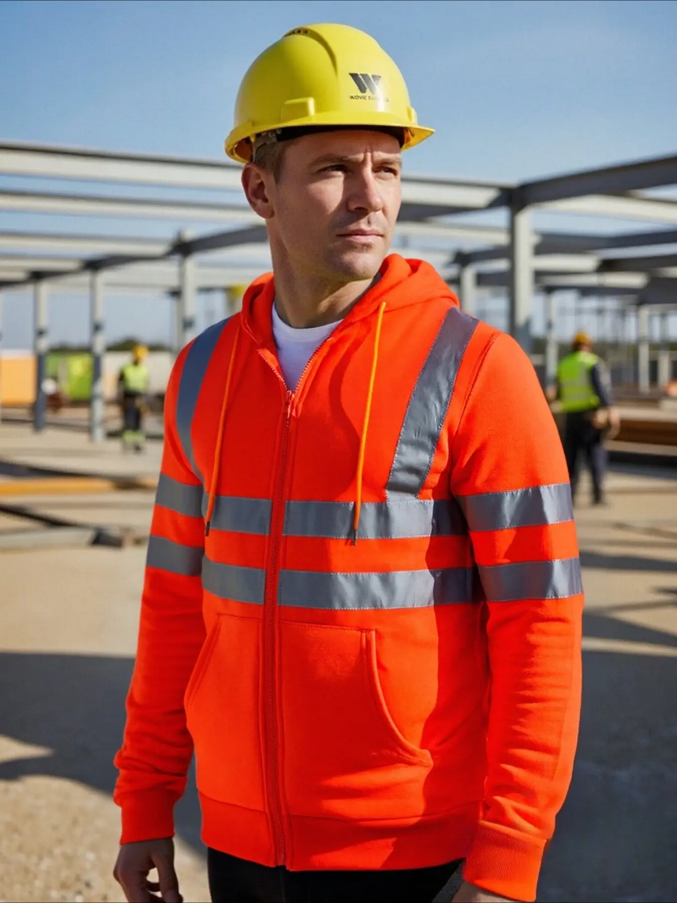 Men's Safety Reflective Hoodie  | Heavy Duty Fleece Work Sweatshirt with Zipper Pockets and Reflectors (Windproof Winter Wear for Delivery, Warehouse & Night Shift)