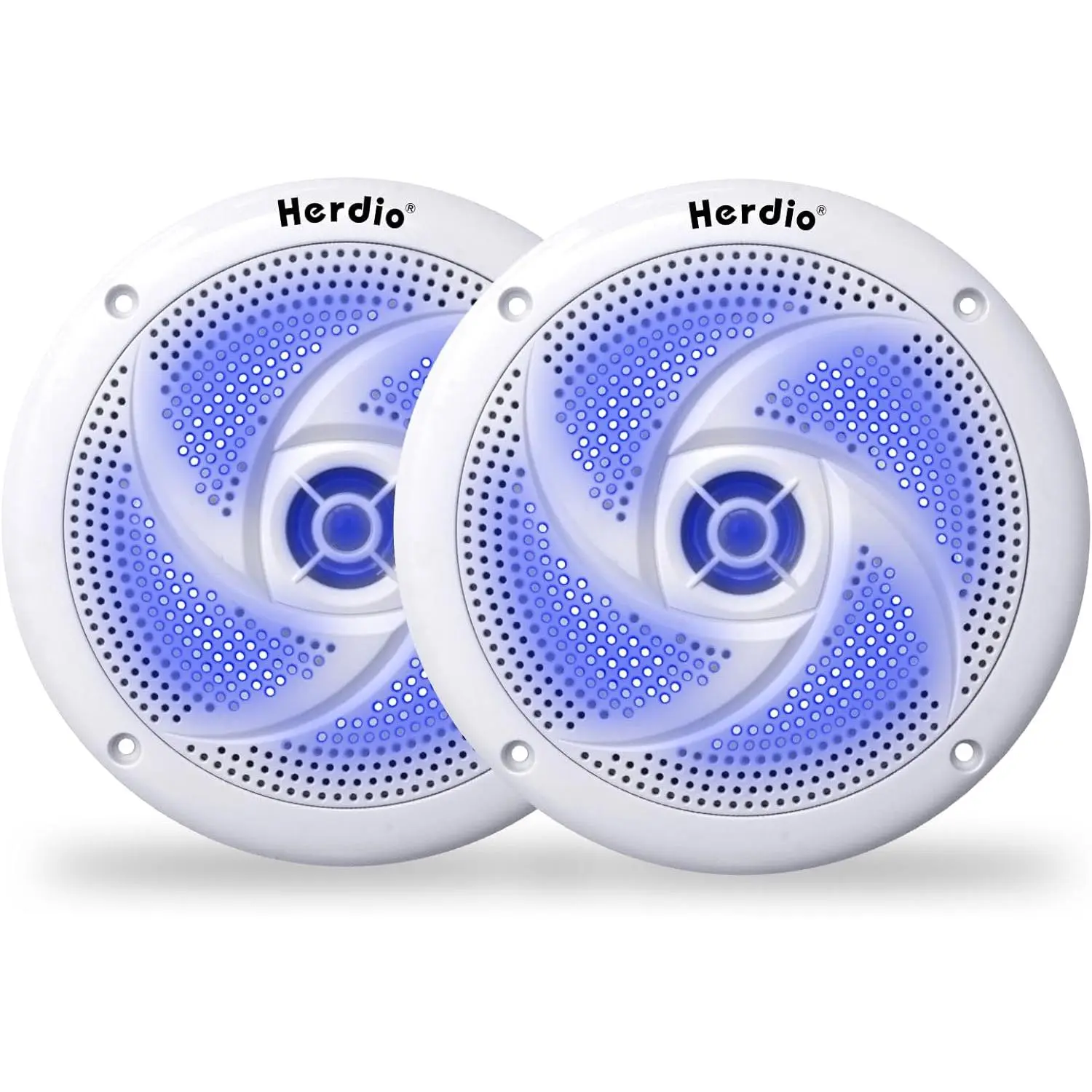 Herdio 5.25in 160W Waterproof Marine Bluetooth Outdoor Speakers - 2-Way Weather-Resistant Surround Audio, LED Lights, Low-Profile Slim Style, Mobile Compatibility for Boat, RV (White)
