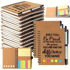 8pcs Employee Appreciation Gift Set - 4 Inspirational Spiral Notebooks & 4 Pens with Motivating Phrases + Sticky Notes | Christmas Present Kit, Paper Office Supplies for Team Building, Teacher's Day, Staff Recognition Awards (Birthday, Retirement)