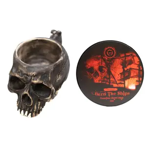 Burn The Ships Premium 4oz Shave Cream & Handmade Ceramic Skull Lather Bowl Set with Natural Ingredients for Smooth Shaving Experience