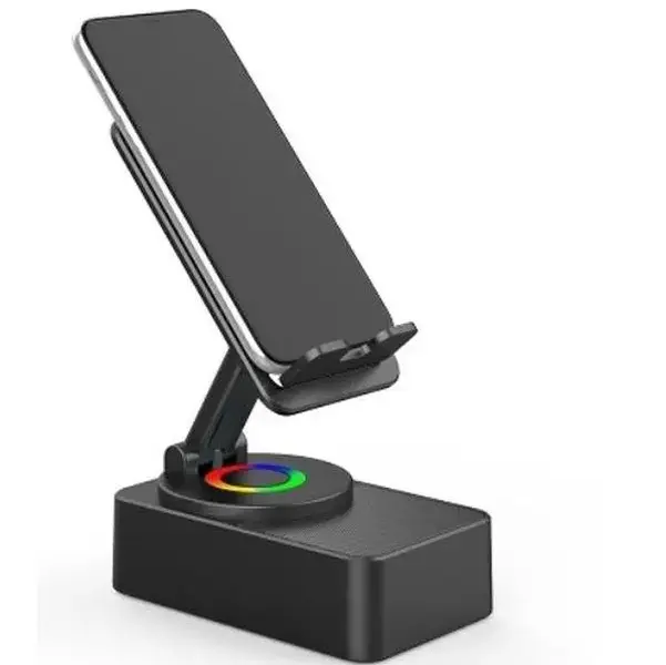 5-in-1 Wireless Bluetooth Speaker Phone Holder - RGB Lights, Spinning, Foldable, Emergency Power Bank for Cellphone/Tablet, Gift for Him Induction Stand