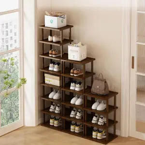 8 Tier Bamboo Vertical Shoe Rack, Tall Narrow Shoe Organizer for Small Spaces, Stackable Shoe Shelf for Entryway, Closet, Bedroom & Corner, Space-Saving Shoe Storage Stand