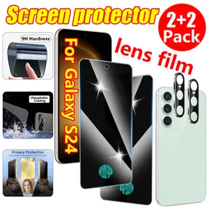 [2+2 Pack] Galaxy S24 Privacy Screen Protector, 9H Tempered Glass,  Fingerprint Support, HD Clear Anti-Spy Film for Samsung S24 5G Glass Screen Protector