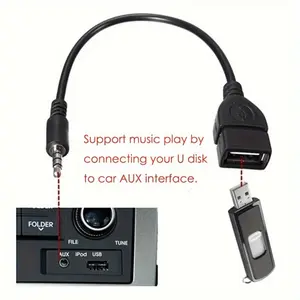 Car Aux Audio Cable, Aux to USB Converter, USB to 3.5mm Jack, Car OTG Audio Line, Audio Adapter, Accessories, Supports Mp3 Music Playback, No Charging Function