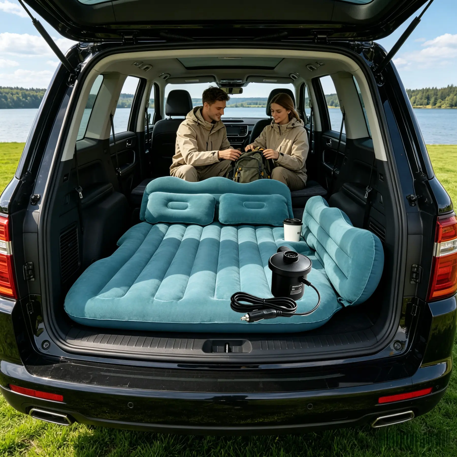 Car Air Mattress, Inflatable SUV Truck Air Mattress Back Seat Camping Bed Thickened Car Sleeping Pad for Travel, Car Bed SUV Mattress with Air Pump 2 Pillows,With pump.