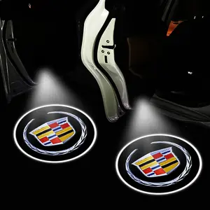 2/4pcs Cadillac Wireless Welcome Laser Projection Lamp, Car Logo Ambient Light, Scratch-Resistant Durable, Car Decoration Accessories, Car Light Embellishments
