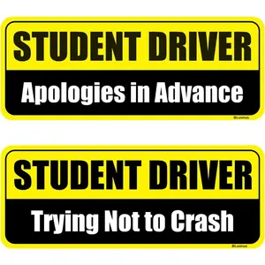 Student Driver Magnet for Car-2-Pack Reflective Funny Magnetic Bumper Sticker Set-Removable Novice Driver Safety Attention Sign-Weather-Resistant (Yellow-Black)