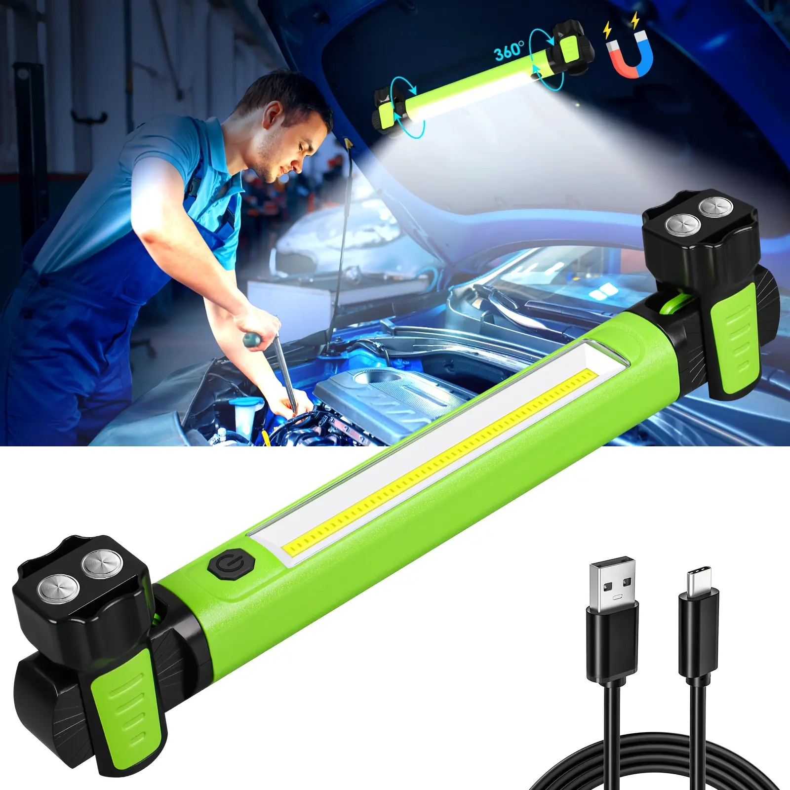 Work Light, 3200LM Bright LED Work Lights, 5200mAh Rechargeable Magnetic Underhood Work Light with Hooks, Cordless Battery Powered Mechanic Light for Car Repairing/Inspection/Garage/Workshop/Emergency Multifunctional Flashlight Portable Flashlight summerv