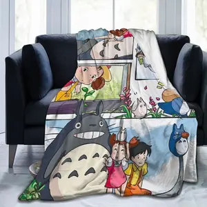 Super soft plush blanket with Totoro theme print, soft and warm, comfortable in all seasons, suitable for bed, sofa, office and outdoor use