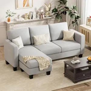 Couch Sectional Sofa with Ottoman for Living Room | Grey