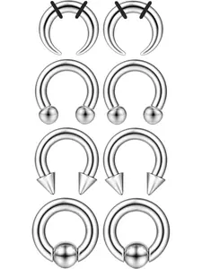 Steel Septum Kit - 2G to 14G Septum Rings, Septum Clicker, Pincher, Tapers & Gauge, Nose Piercing Jewelry - Silver & Black Tone