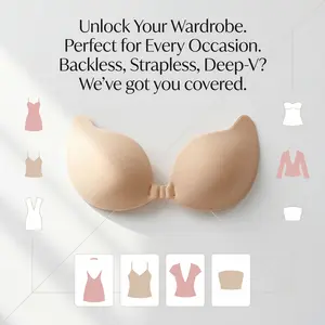 [Buy 1 Get 1 FREE]HushVibe Seamless Stay-Put Sticky Bra: Breathable & Sweat-Wicking Invisible Lift - Reusable & Washable Strapless Bra for Backless Outfits - Travel-Ready Essential