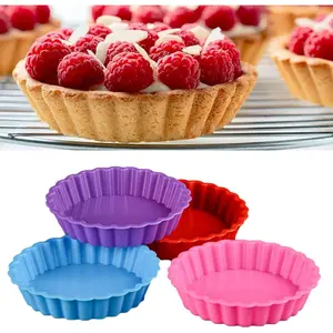 8 Pcs Silicone Quiche Pan,Round 4 Inch Tart M-old Mini Pie Pan Individual Small Fluted Cake Pans For Cooking Baking(Random color)
