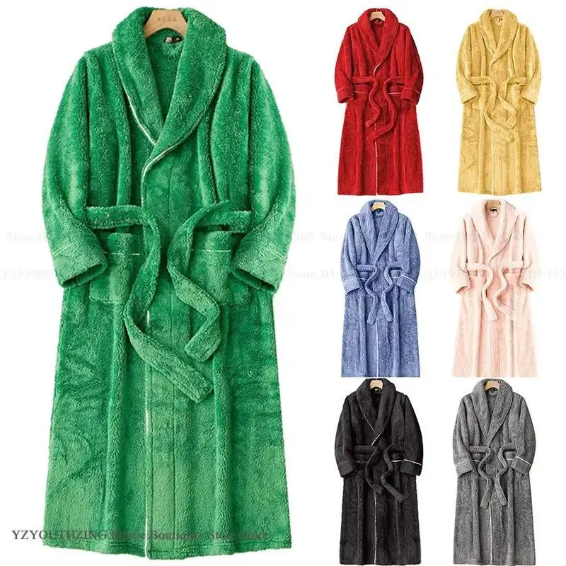Unisex Coral Fleece Bathrobe, Thick and Warm Full Length Loungewear for Winter, Kimono Style Robe with Long Sleeves, Unisex Sizes, Clothes, Basic, Lady