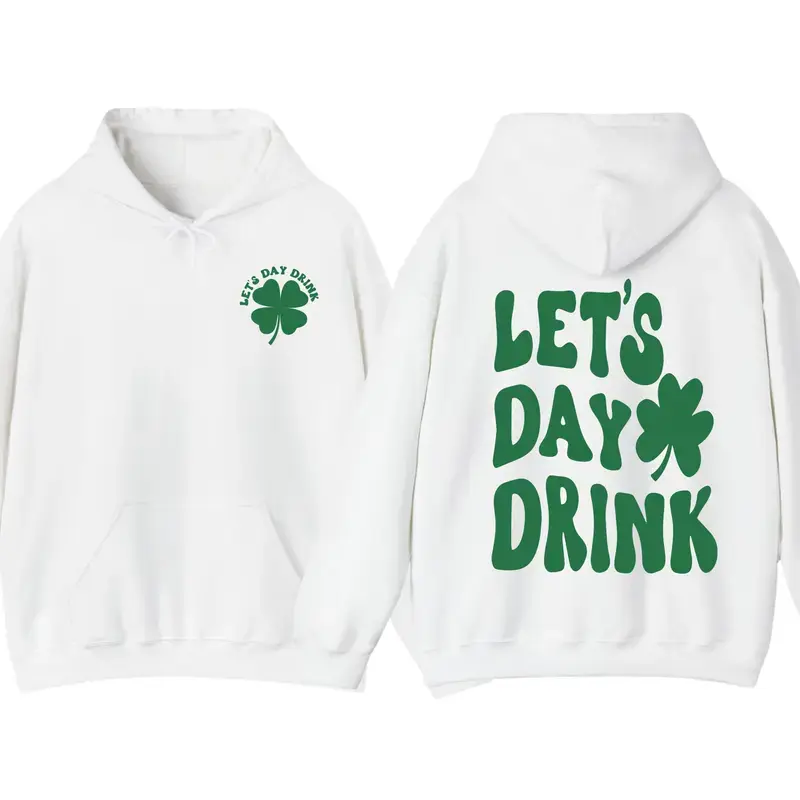 Men's Casual Cotton Ribbed Classic Pullover Hoodie - Funny Day-Drink Graphic, St. Patrick's Day Menswear, Irish Party Top Gift for Friends, Long Sleeve, All Holidays, Family Sizing