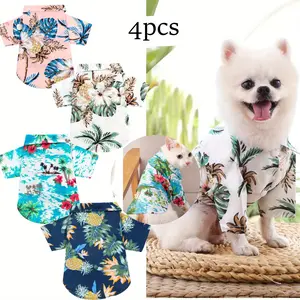 4 Piece Floral Pet Dog Shirt Beach Seaside Puppy Sweatshirt Hawaiian Flower Shirt for Summer Comfortable Breathable Chiffon Fabric with Coconut Tree & Pineapple Prints