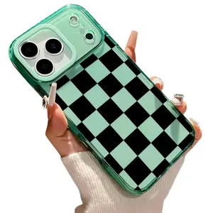 Black checkered Pattern Phone Case for iPhone 17 16 15 14 13 12 11 Pro Max Plus Air Non Slip TPU Soft Shell Non-Yellowing Shockproof Clear slim Protective Softcase Rugged Durable Back Cover, Advanced fashion gift Transparent Protection