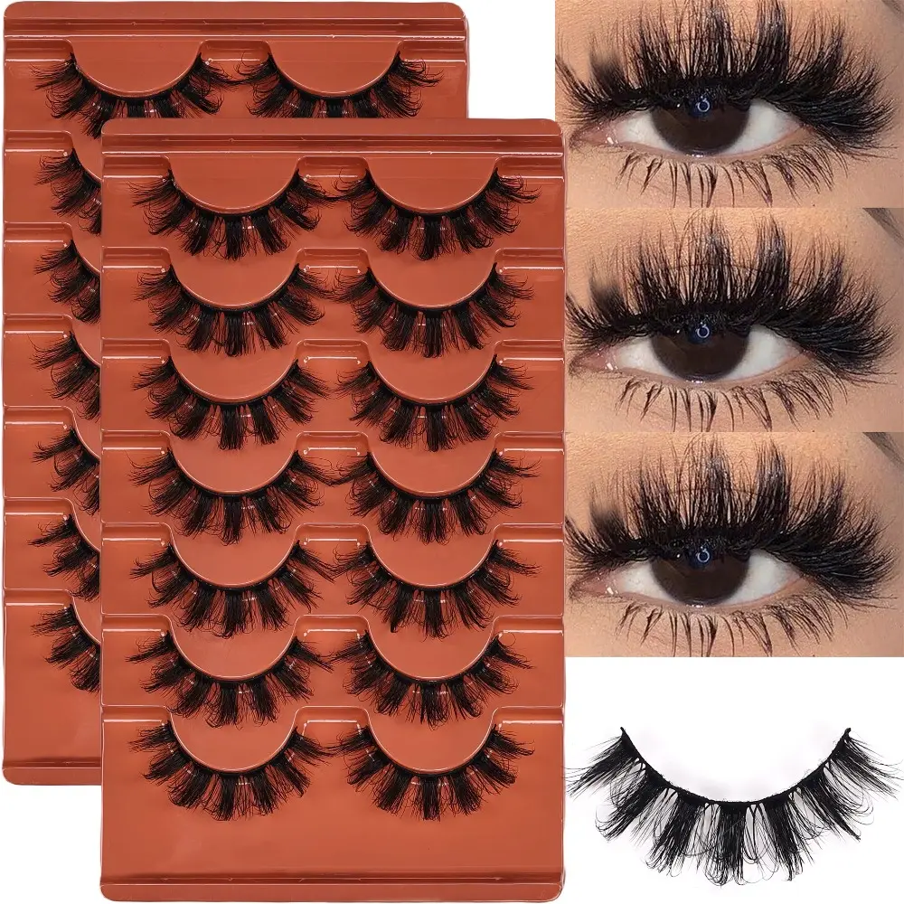 14Pairs/2Pack Curly Full Wispy False Eyelashes 8D Fluffy Volume Volumized False Eyelashes Fake Eyelashes Multipack Long Lasting for Stage & Party Makeup