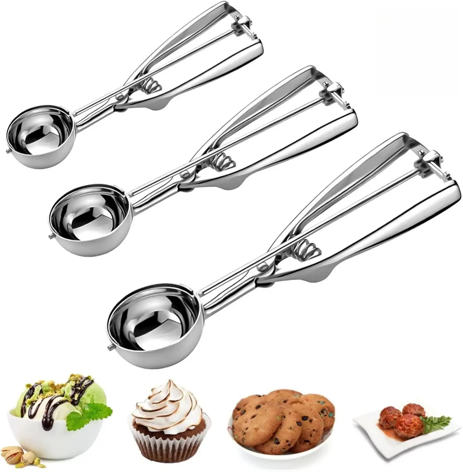 [New deal] - Ice Cream Scoop, 3Pcs Cookie Scoop Set, Stainless Steel Cookie Scoops for Baking Set of 3, Cookie Scooper for Baking, Ice Cream Scooper with Trigger Release, Cookie Dough Scoop