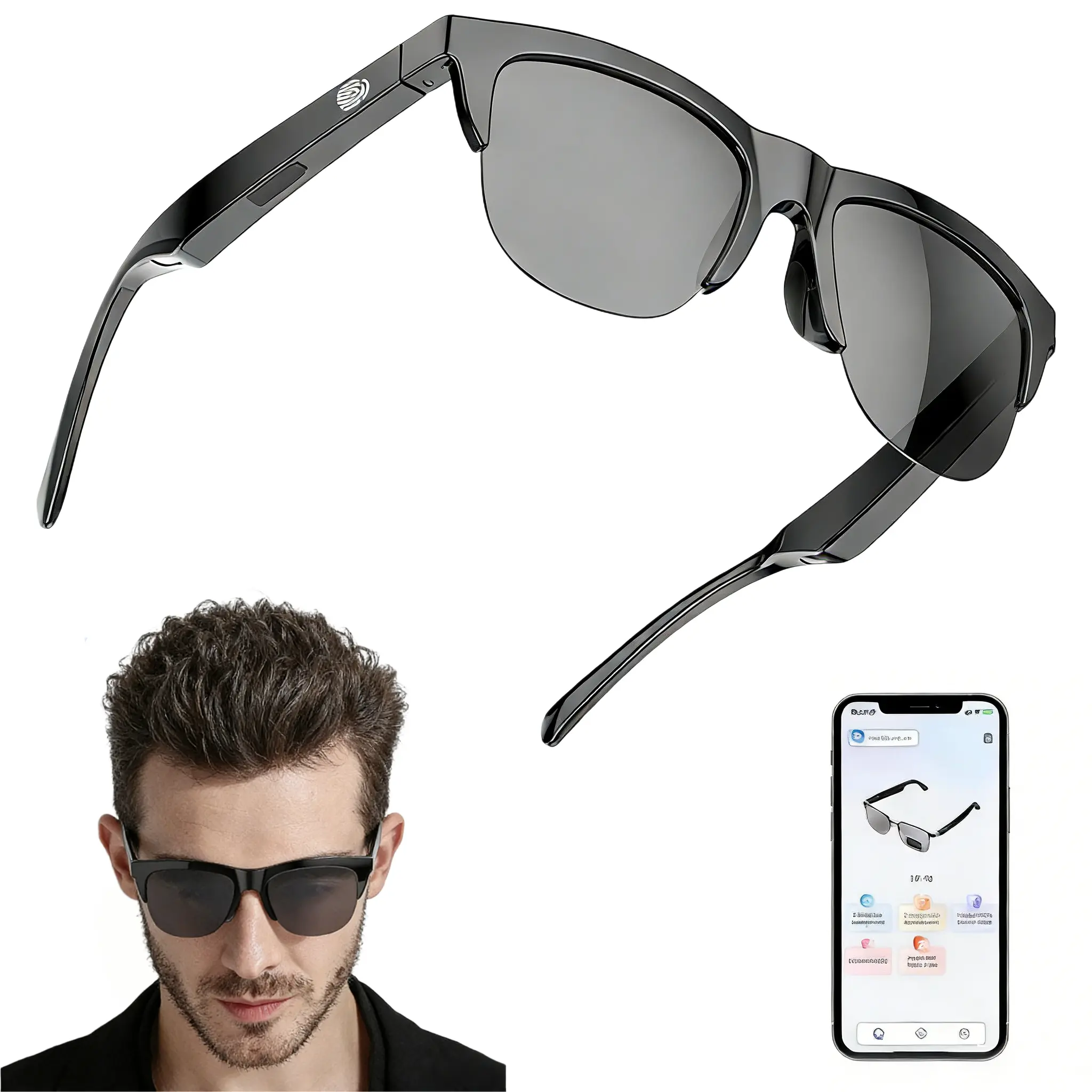 Multifunctional Audio Smart Bluetooth Sunglasses - Unisex Adult Smart Eyewear with Touch Control, High-Fi Audio, Fast Connection, Sun Protection, Wireless Stereo, UV Protection, Waterproof Speakers & Mic, Lightweight Ergonomic Black Frame, Sports Gear