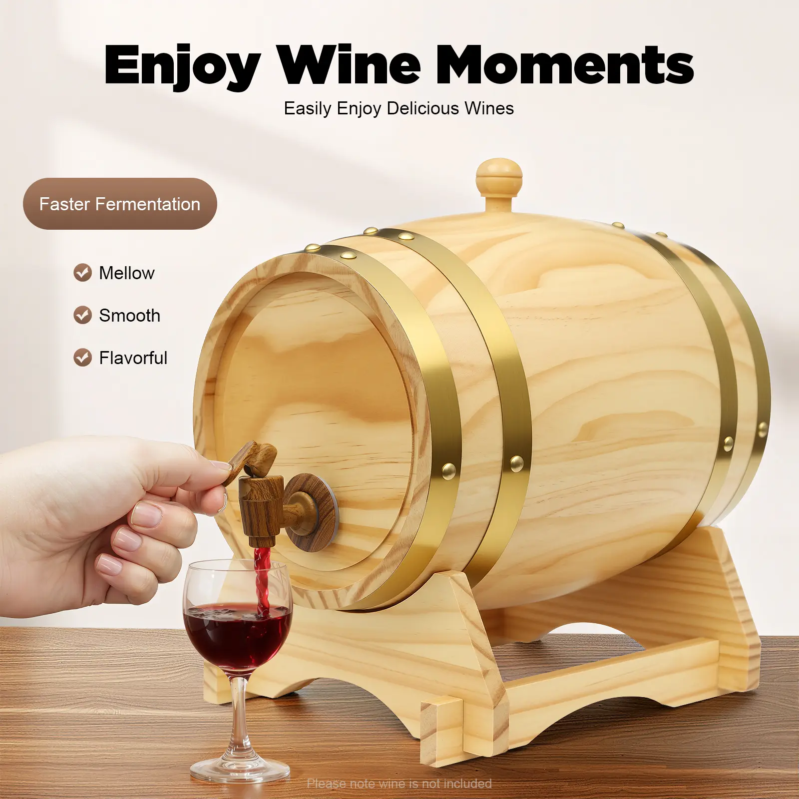 2026 Viral 1.32Gal Pine Wood Wine Barrel - Faucet Design for Party Wine Serving & Fermentation, Wooden, Equipment