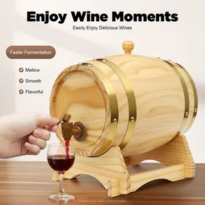 2026 Viral 1.32Gal Pine Wood Wine Barrel - Faucet Design for Party Wine Serving & Fermentation
