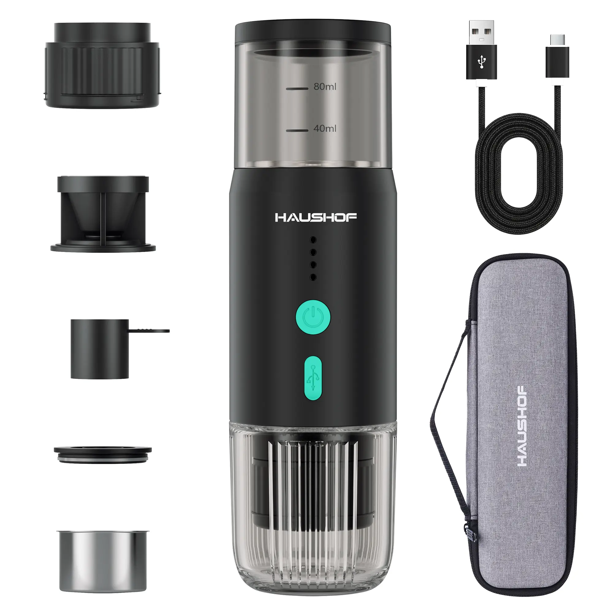 #backtoschool HAUSHOF Portable Electric Espresso Machine, 20 Bar Fast Heat-Up Travel Coffee Maker, USB-C Rechargeable Compatible with Ground Coffee & NS Capsules, for Car, Camping, RV, Hiking & Office