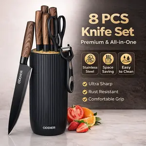 ODDIER 8-Piece High-Carbon Stainless Steel Kitchen Cutlery Set with Block, Compact Space-Saving Design for Small Kitchens, Apartment Essential
