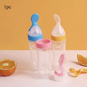 90ml/3oz Silicone Feeding Bottle With Spoon & Stand - Multifunctional Tableware For Food Dispensing & Feeding(1pcs）