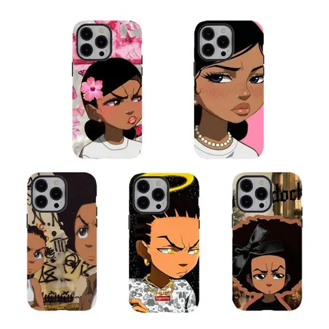 [No magnetic]  Black Girl Art & The Boonddddocks Phone Cases,Magic & Cartoon Vibes Aesthetic Dual-Layer design phone Cover,for iPhone 17 16 15 14 13 12 11 8 7 for Samsung Series,Trendy Cover,Durable Shockproof Protective hard Cover,perfect gift for her