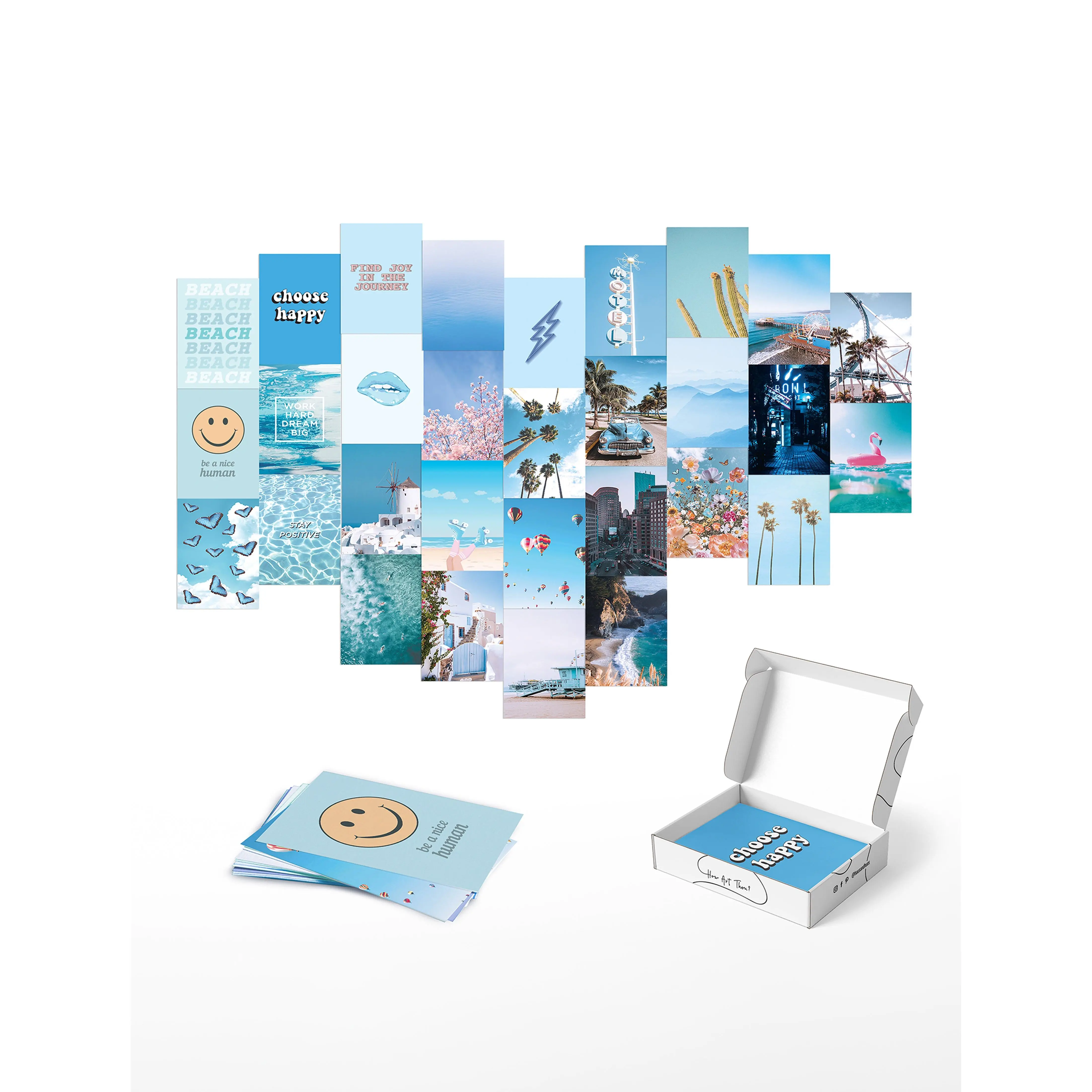 Blue Collage Kit Wall Decor Poster - Set of 30 or Set of 50