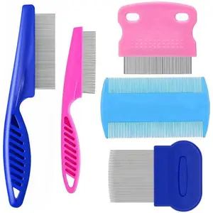 5 Pack Flea Lice Comb Stainless Steel Dog Cat Grooming Combs with Rounded Teeth Double Sided Professional Pet Tear Stain Remover Dematting Tool for Small Ideal for all pet