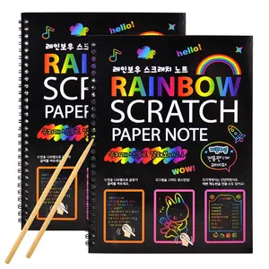 Rainbow Scratch Art Paper Notebook, Doodle Books, Drawing Book, 2 Counts Spiral Coil Scratch Art Paper Notebook with 2 Counts Pen, Art Supplies for Students, Gift Idea
