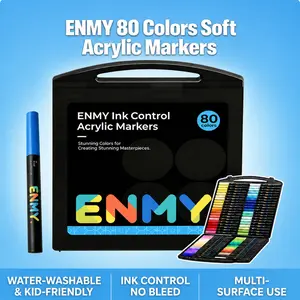 ENMY Acrylic Marker Set, 80 Vibrant Colors Waterproof Quick-Dry Direct Liquid Ink Markers for Wood, Canvas, Stone Crafting & Illustration